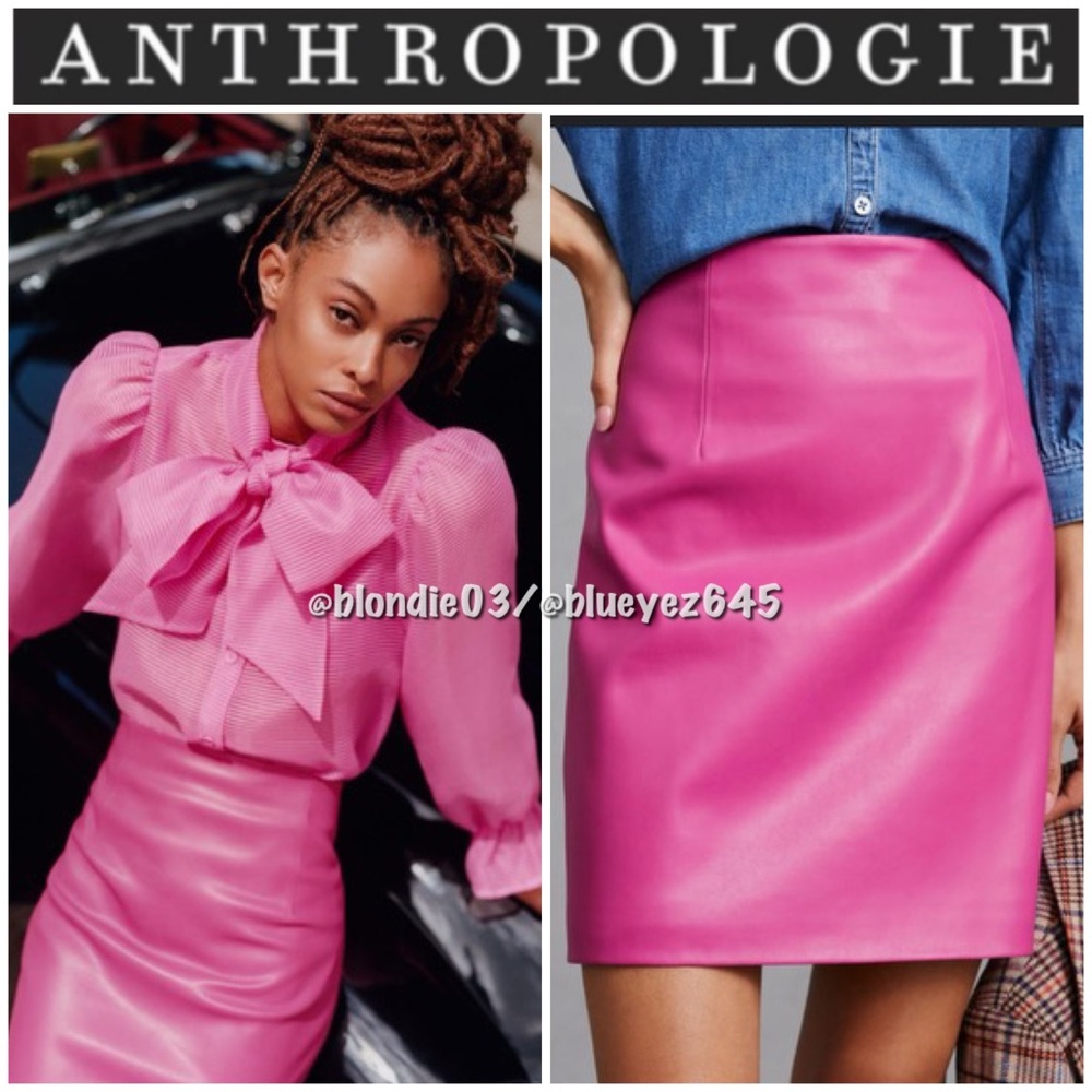 Anthropologie Porridge faux leather skirt in pink rose S NWT